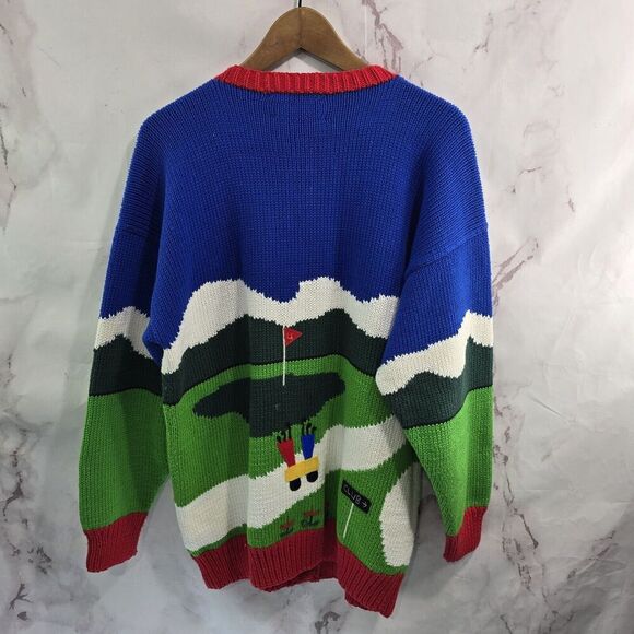 Vintage Sweater Mens Large Womens XL Cardigan Golf Golfing Peru Cotton Salsa - Picture 5 of 12
